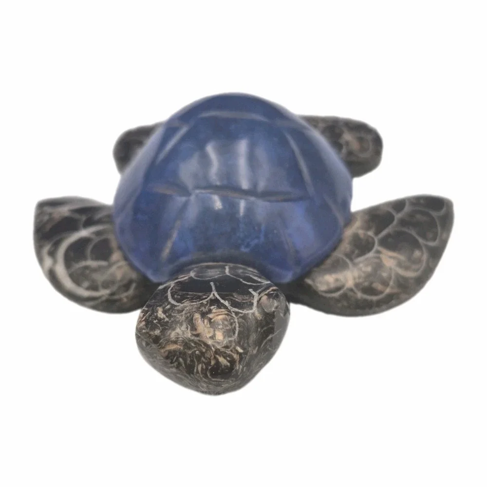 Handcarved Marble Sea Turtle Blue Gray 4